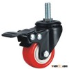 Light medium duty PU caster threaded stem with brake