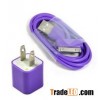 Purple Wall Ac Charger USB Sync Data Cable for Iphone 4 4s 3