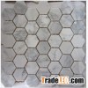 Hexagon white carrara marble mosaic tile mesh mounted