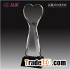 China Munufacture Printed Logo Crystal Heart Shaped Trophies With Wooden Base