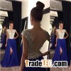 Stunning Cap Sleeve Royal Blue Prom Dresses 2017 Long Chiffon With Crystals