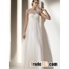 Empire Sheath Column Bateau Neck Floor-length Chiffon Lace Draped Wedding Dress