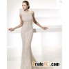 Glamorous Trumpet Mermaid Bateau Neck Chapel Train Lace Front slit Wedding Dress