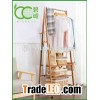 Bamboo Coatrack Laundry Rack with 4 Coat Hooks 2-tier Shoe C
