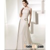 A line Bateau Neck Chapel Train Chiffon Beading Ruffled Wedding Dress